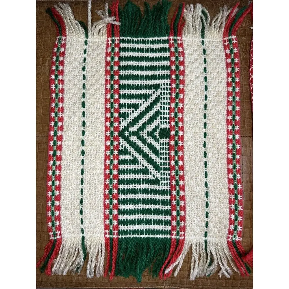 Vintage Handmade Crocheted Christmas Large Hot Pad Trivet Green Red Placemats